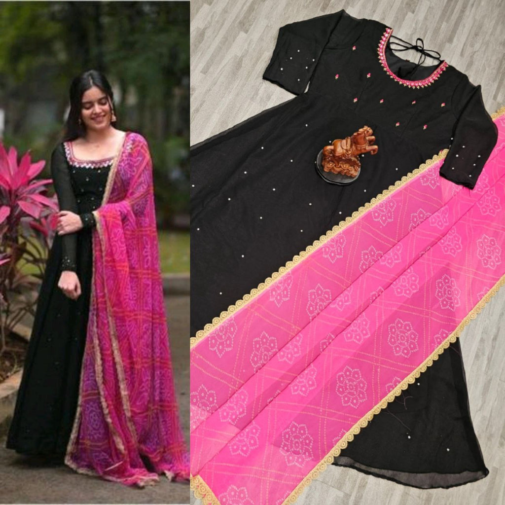 Women'S Solid Georgette Gown Kurta With Dupatta, Long Kurti Ethnic Dress Set For All Occasions