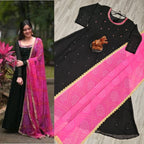Women'S Solid Georgette Gown Kurta With Dupatta, Long Kurti Ethnic Dress Set For All Occasions