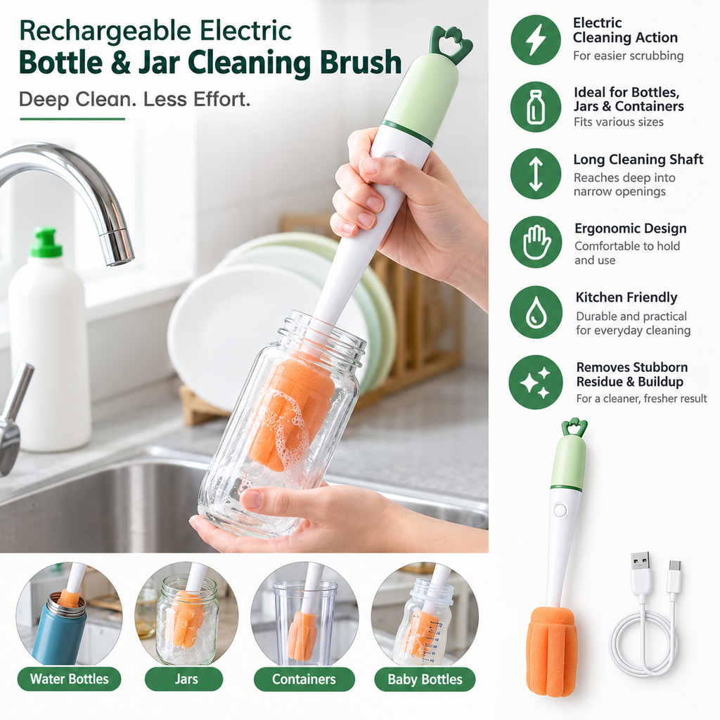 Electric Bottle &amp; Jar Cleaning Brush – Deep Cleaning Scrubber